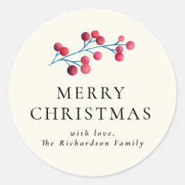 Pegatina Redonda Holly Cherry Merry Christmas Personalizados Famili