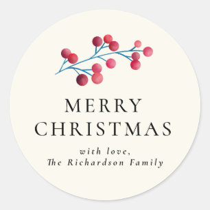 Pegatina Redonda Holly Cherry Merry Christmas Personalizados Famili