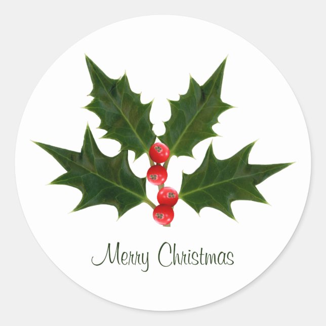 Pegatina Redonda Holly Christmas Sticker Merry Christmas (Anverso)
