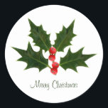 Pegatina Redonda Holly Christmas Sticker Merry Christmas<br><div class="desc">Holly Christmas Sticker Merry Christmas</div>