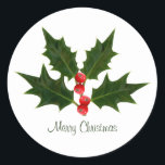 Pegatina Redonda Holly Christmas Sticker Merry Christmas<br><div class="desc">Holly Christmas Sticker Merry Christmas</div>