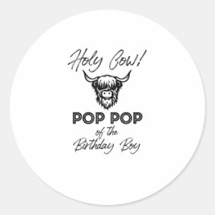 Pegatina Redonda Holly Cow Pop De Nacimiento Boy Highland Cow