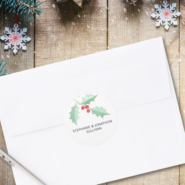Pegatina Redonda Holly de acuarela personalizada (Subido por el creador)