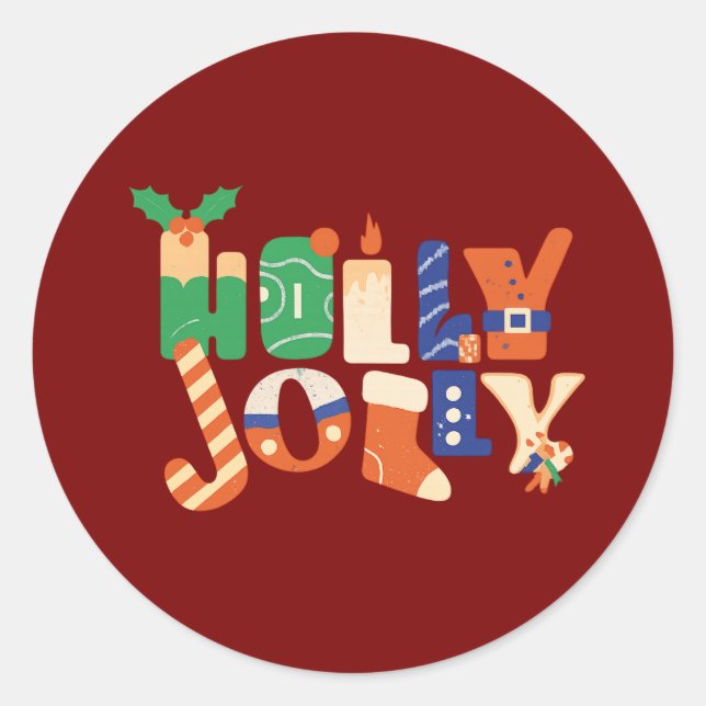Pegatina Redonda Holly Jolly Christmas Candy Letters (Anverso)