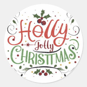 Pegatina Redonda Holly jolly Navidades