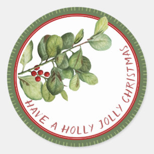 Pegatina Redonda Holly Jolly Navidades francés holly con bayas