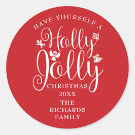 Pegatina Redonda Holly Jolly Navidades Holidays Family Name
