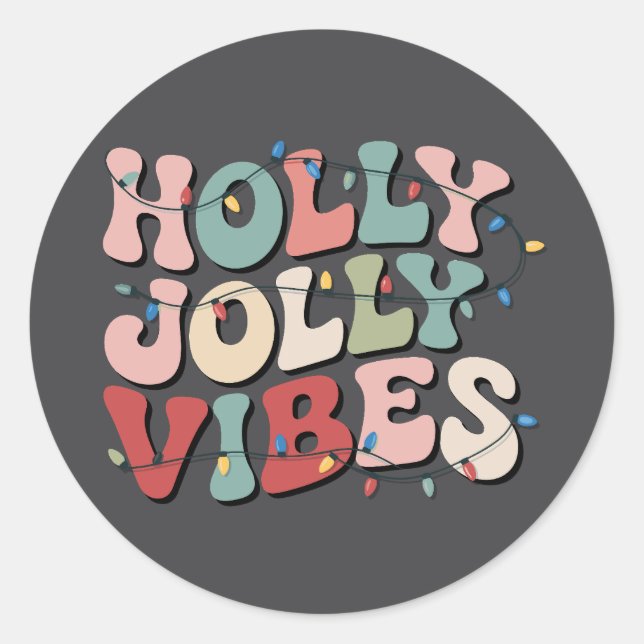 Pegatina Redonda Holly Jolly Navidades regalo Navidad familiar (Anverso)