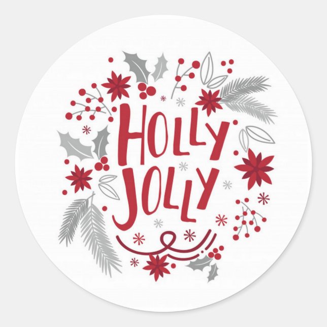 Pegatina Redonda Holly Jolly Personalizable Christmas Stickers (Anverso)