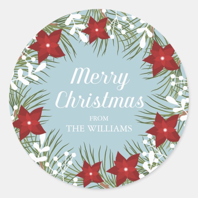 Pegatina Redonda Holly Jolly Poinsettia - Pegatinas de Navidad (Anverso)
