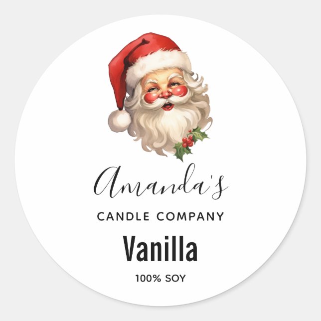 Pegatina Redonda Holly Jolly Santa Claus Navidades Candle Business (Anverso)