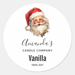 Pegatina Redonda Holly Jolly Santa Claus Navidades Candle Business
