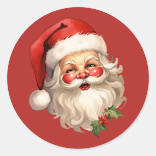 Pegatina Redonda Holly Jolly Santa Claus Navidades de estilo retro