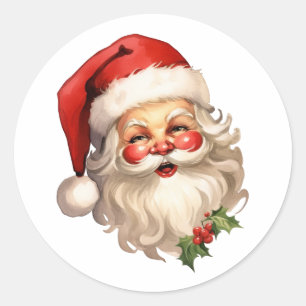 Pegatina Redonda Holly Jolly Santa Claus Navidades de estilo retro