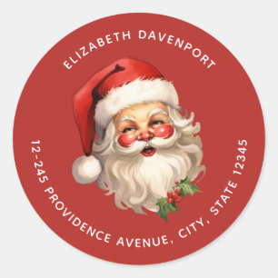 Pegatina Redonda Holly Jolly Santa Claus Navidades Retro