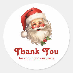 Pegatina Redonda Holly Jolly Santa Claus Navidades Retro Gracias