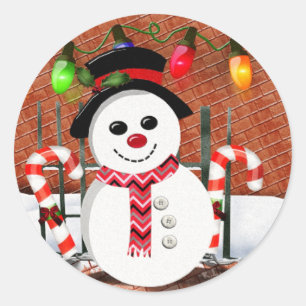 Pegatina Redonda Holly Jolly Snowman