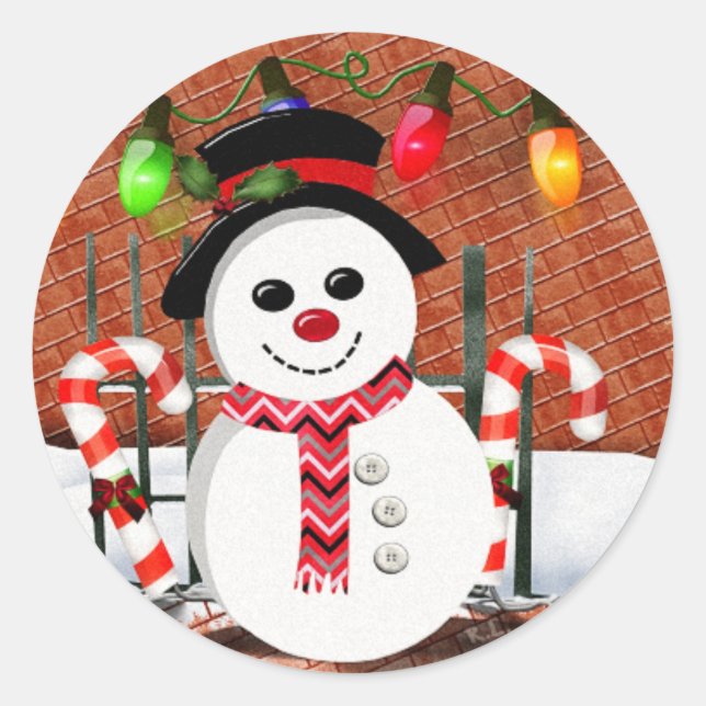 Pegatina Redonda Holly Jolly Snowman (Anverso)