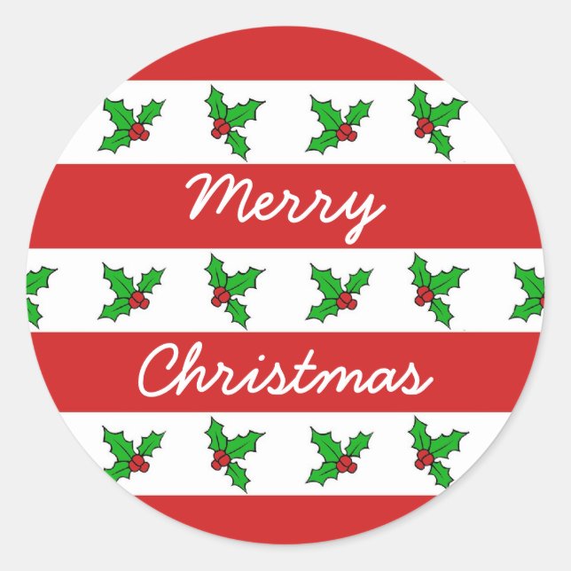 Pegatina Redonda Holly Merry Christmas (Anverso)