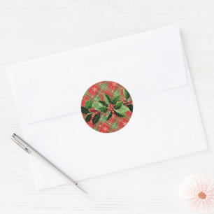 Pegatina Redonda Holly sobre Navidades Plaid 1