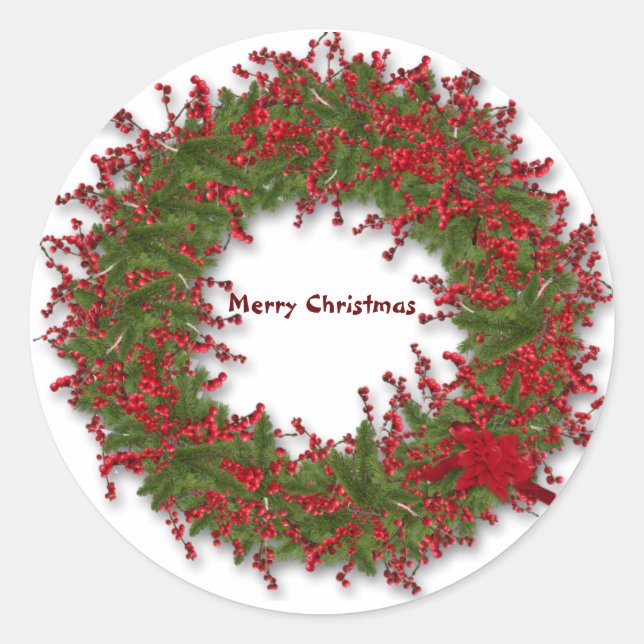 Pegatina Redonda Holly Wreath (Anverso)