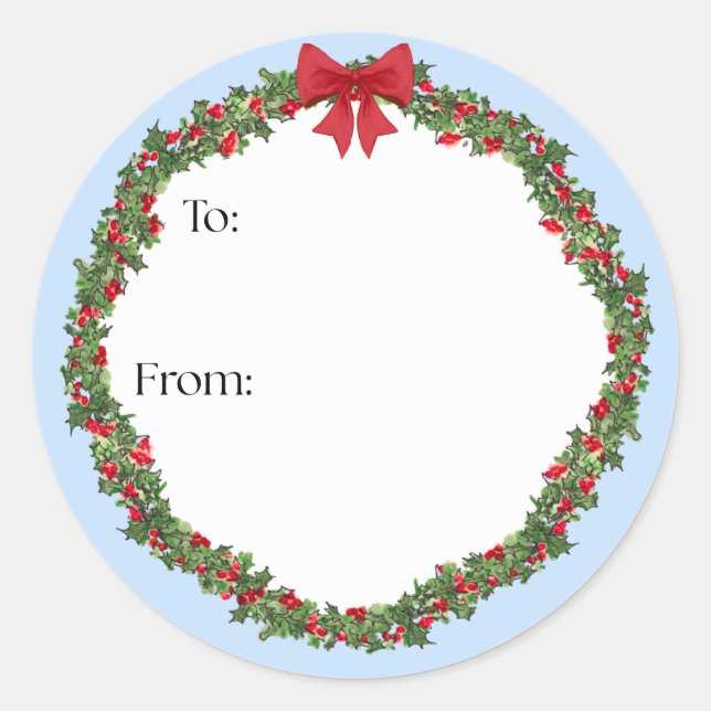 Pegatina Redonda Holly Wreath Gift Sticker (Anverso)