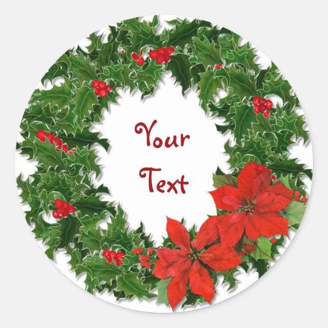 Pegatina Redonda Holly Wreath Personalizar (Anverso)