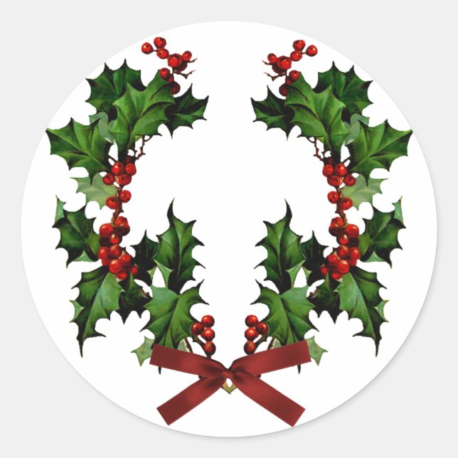 Pegatina Redonda Holly Wreath Sticker (Anverso)