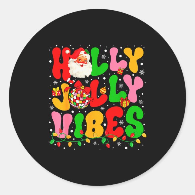 Pegatina Redonda Holly Xmas Jolly Vibes Santa Christmas Lights Disc (Anverso)