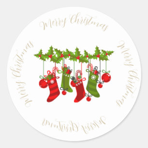 Pegatina Redonda Holly y Berries con acciones de Navidades