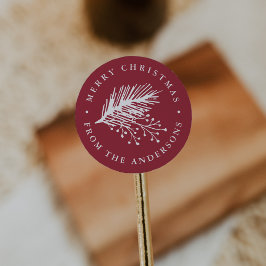 Pegatina Redonda Holly y Pine | Navidad Feliz personalizada