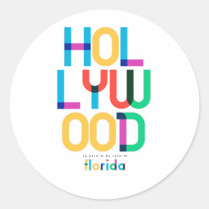 Pegatina Redonda Hollywood Florida de mediados de siglo, Arte Pop,