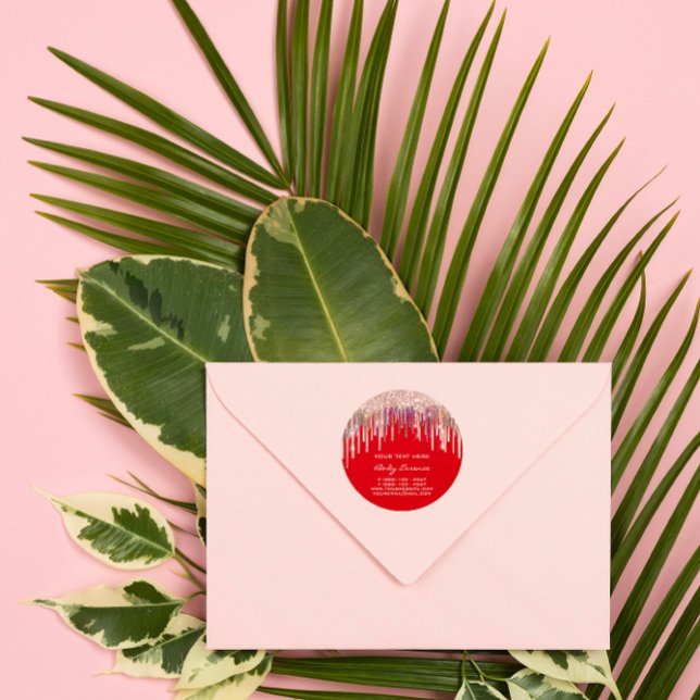 Pegatina Redonda Holografía de maquillaje Dris Festividades Rojas R (Makeup Holograph Drips Rose Red Holidays Classic Round Sticker)