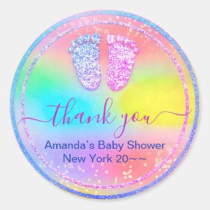 Pegatina Redonda Holografía de Unicornio de Baby Shower con resurgi
