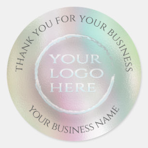 Pegatina Redonda Holografía iridiscente arcoiris tu logo gracias