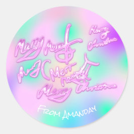 Pegatina Redonda Holografía Rosa Feliz Navidad desde Name Girly