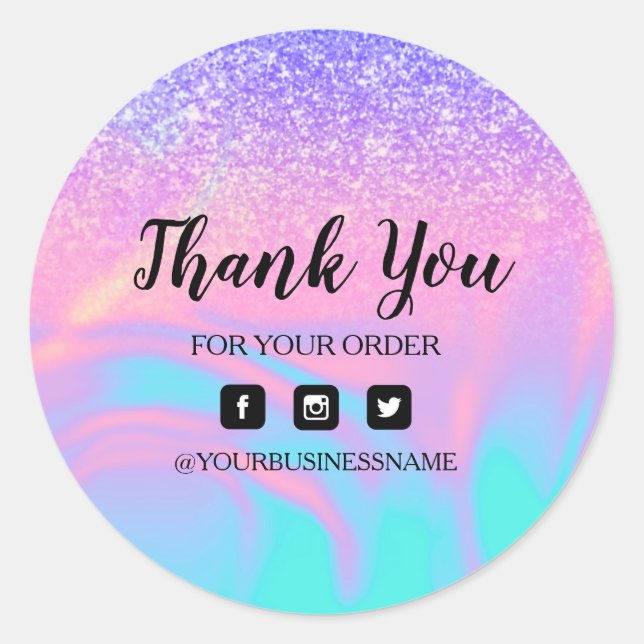 Pegatina Redonda Holografía Unicornio Purpurina Marble Classic Roun (Anverso)