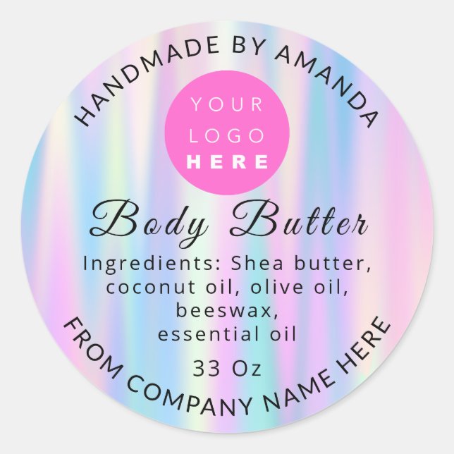 Pegatina Redonda Holograma Código QR Nombre Logotipo Cuerpo Butter  (Anverso)