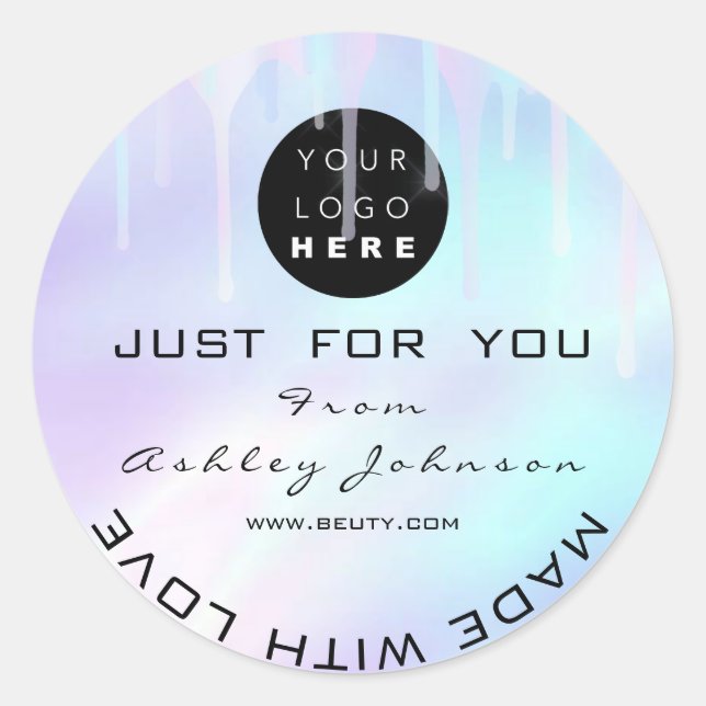 Pegatina Redonda Holograma de agradecimiento de purpurina hecho con (Anverso)