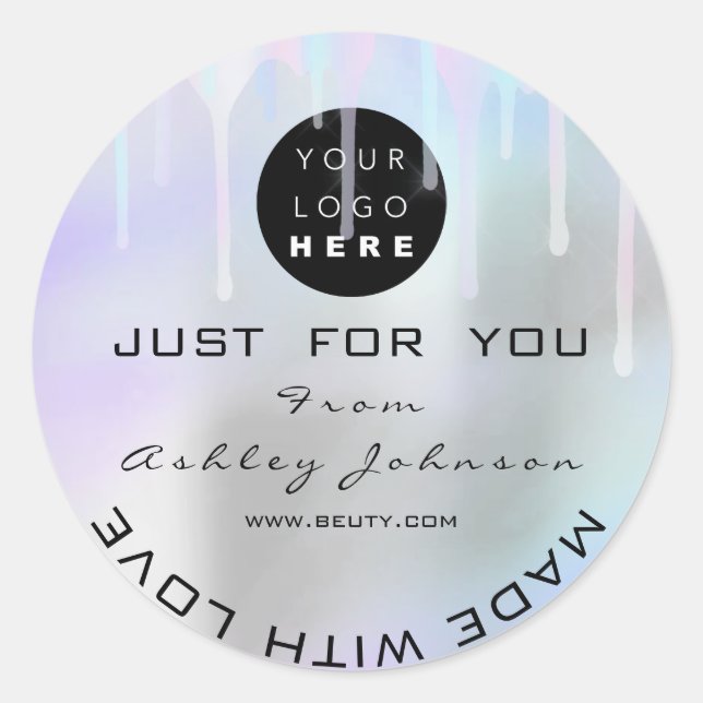 Pegatina Redonda Holograma De Agradecimiento De purpurina Hecho Con (Anverso)