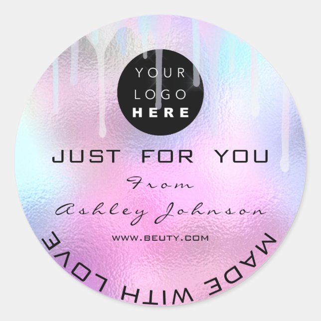 Pegatina Redonda Holograma de agradecimiento de purpurina hecho con (Anverso)