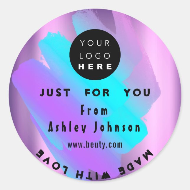 Pegatina Redonda Holograma de agradecimiento hecho con amor Blue St (Anverso)