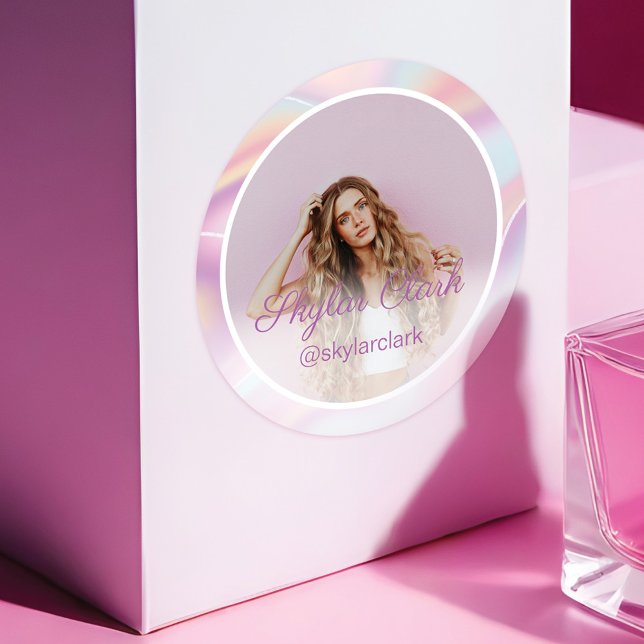 Pegatina Redonda Holograma del Pastel rosado de las redes sociales (Social Media Photo Pink Pastel Hologram Classic Round Sticker)