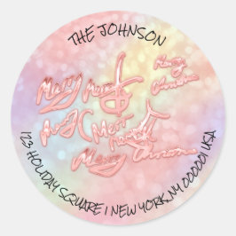 Pegatina Redonda Holograma rosa RSVP Merry Christmas Color Therapy