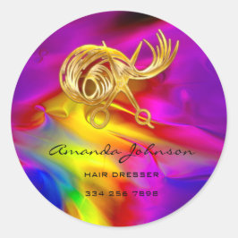 Pegatina Redonda Holograpa con el logotipo de las tijeras doradas