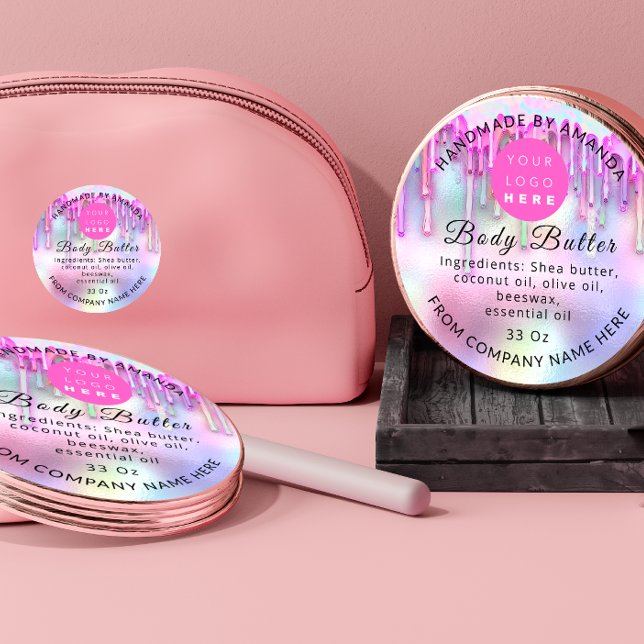 Pegatina Redonda Holograph Personalizado Logo Name Body Gold Drip P (Subido por el creador)