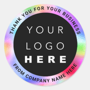 Pegatina Redonda Holograph Personalizado Logo Name Rainbow Pink