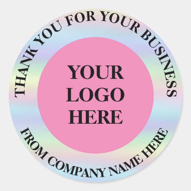 Pegatina Redonda Holograph Personalizado Logo Name Web Pink Gracias (Anverso)