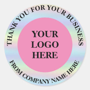 Pegatina Redonda Holograph Personalizado Logo Name Web Pink Gracias