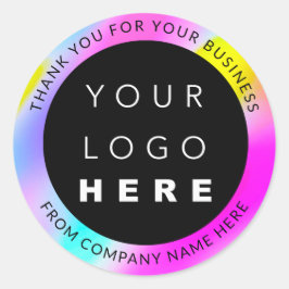 Pegatina Redonda Holograph Personalizado Logo Name Web Pink Gracias
